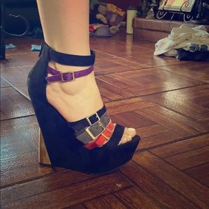 Black/grey/red/purple heels